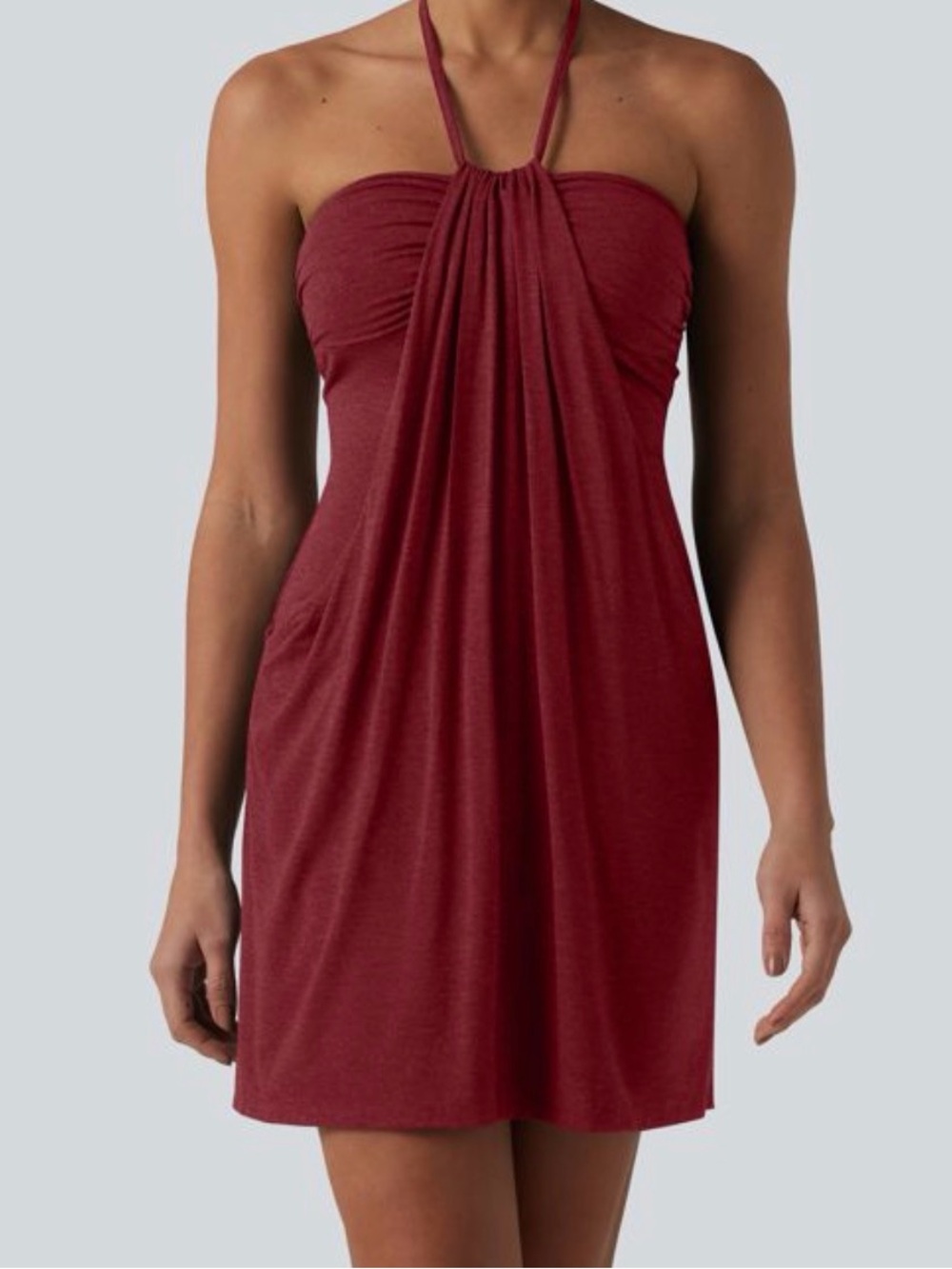 NWT Halara Halter Tie Back Mini Resort Dress with Pockets Berry Red M